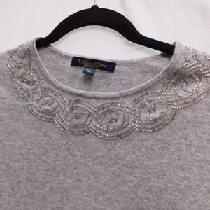 Brooks Brothers S Heather Gray Silver Beaded Neckline Short Sleeve Sweater NEW